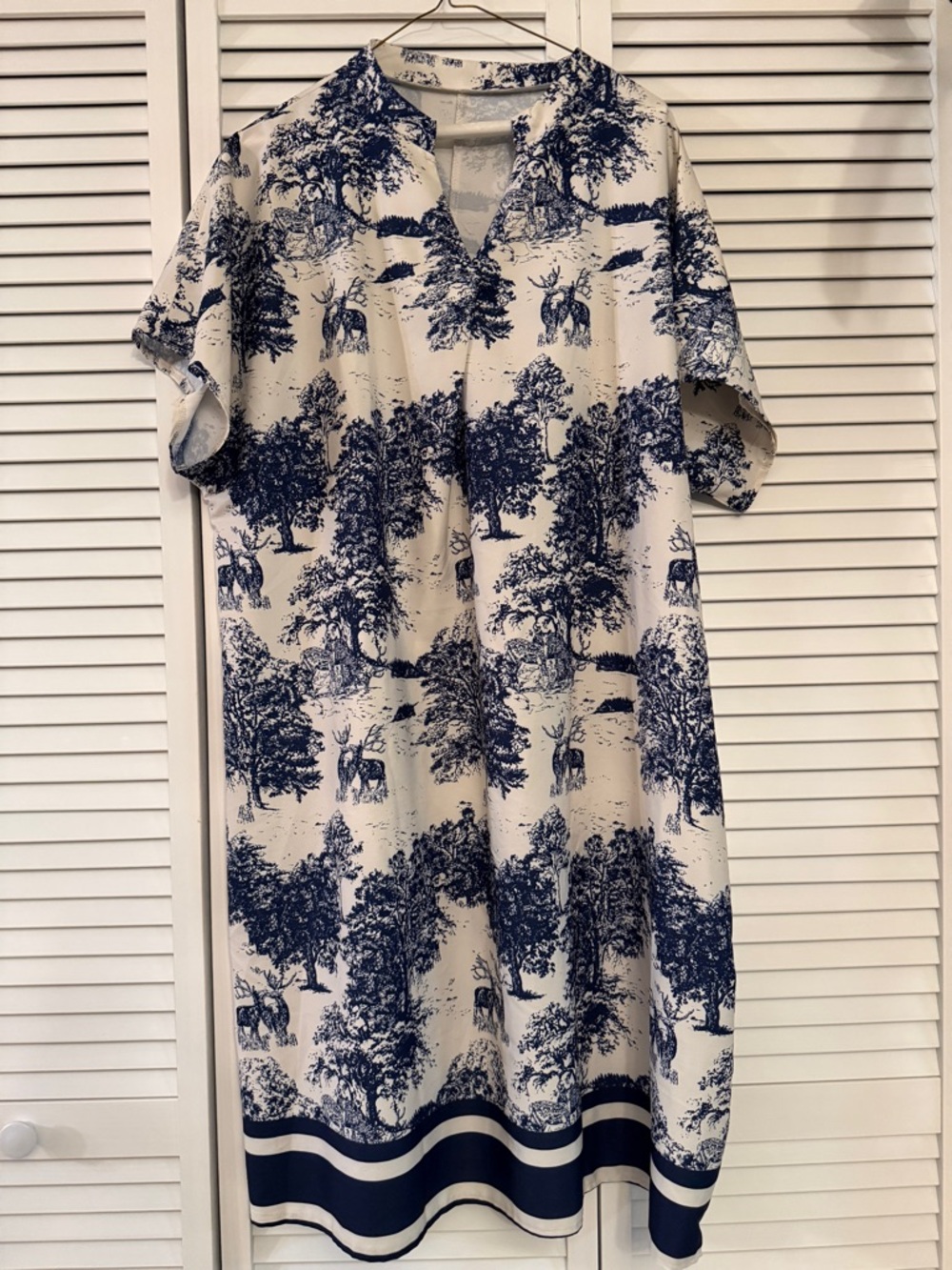 Elegant Blue & White Toile Midi Dress - Brand Unknown